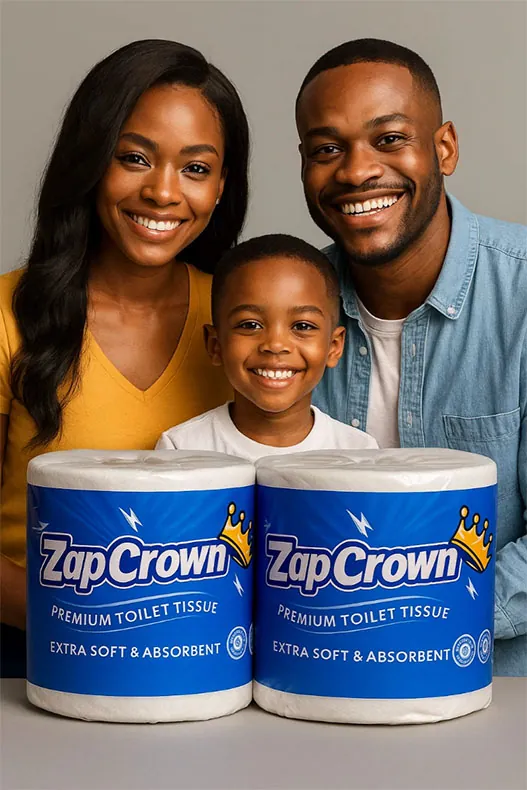 A family holding ZapCrown toilet tissue